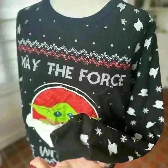 Star Wars Baby Yoda May The Force Be With You Holiday Sweatshirt Large - Picture 4 of 5